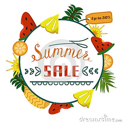 Vector Lettering of summer discounts. The concept of a seasonal Sale. Vector Illustration